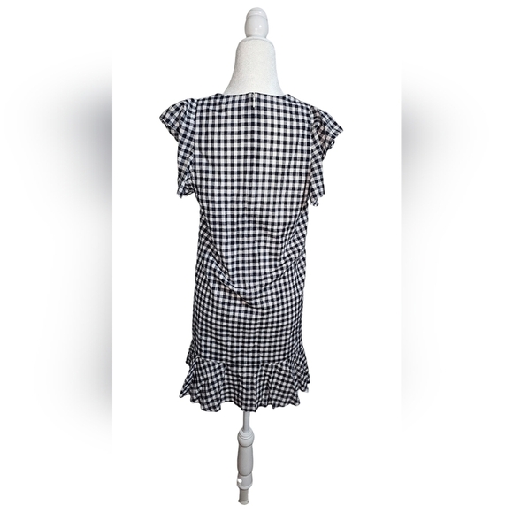 Madewell checkered black white and gray cap sleeve V-neck bell sleeves size 10 - Picture 7 of 12